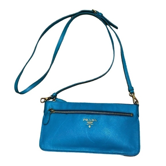 Prada Turquoise Blue Saffiano Leather Top Zip Crossbody Bag - Picture 2 of 7